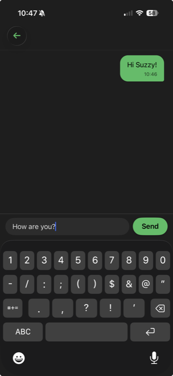 Trackster in-app chat conversation between friends